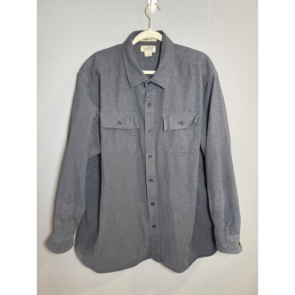 LL‎ Bean Chamois Cloth Shirt Mens XXL Regular Traditional Fit Gray Cotton